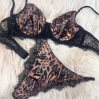 New Leopard Print Sexy Lingerie French Ultra-Thin Lace Large Bust Minimizer Anti-Sagging Set