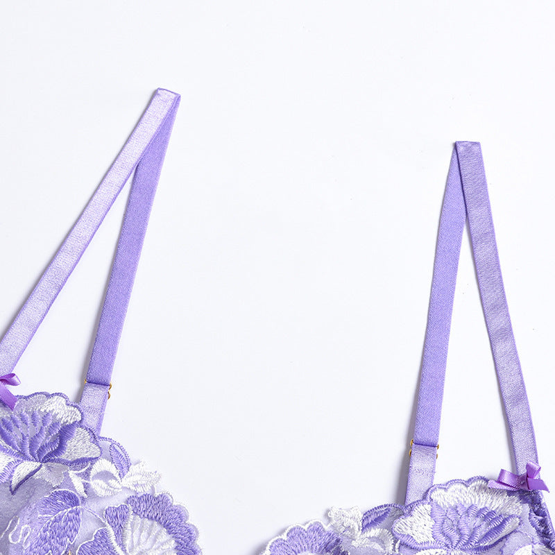 Cross-border supply European and American Foreign Trade Sexy Lingerie Sexy Women's Hollow Flower Bra Lace Trim Bowknot