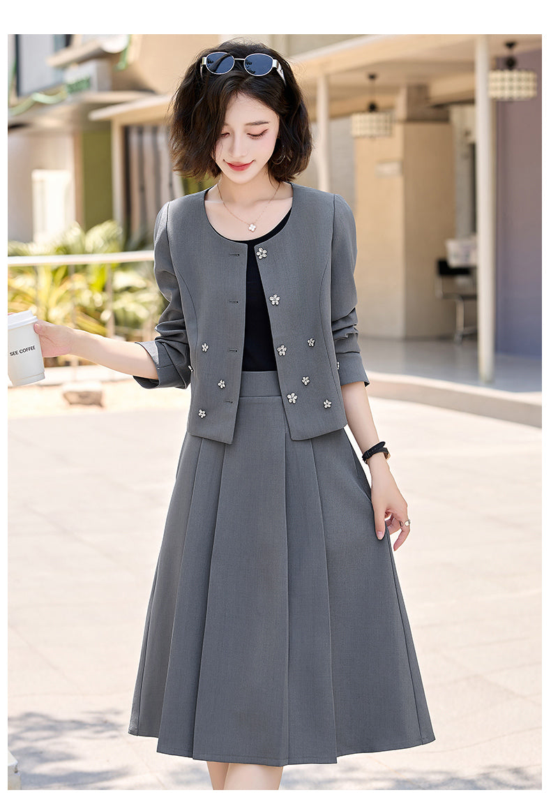 2025Autumn New Fashionable Elegant Slim Fit Round Neck Two-Piece Dress Set
