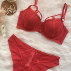 New European and American Style Sexy Lace-up Temptation Red Push-up Bra Plus Size Bra Set