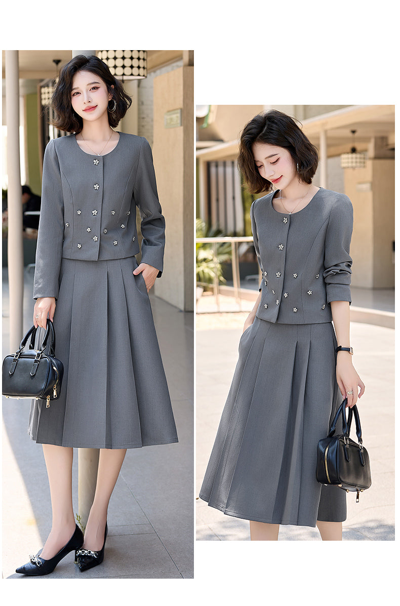 2025Autumn New Fashionable Elegant Slim Fit Round Neck Two-Piece Dress Set