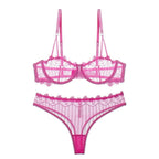 Sexy Lace Lingerie See-through Embroidery Erotic Lingerie Big Chest Minimizer Plus Size Bra Set