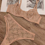 Sexy Lingerie French Style Summer Ultra-Thin See-Through Lace Lingerie Large Bust Minimizer Plus Size Erotic Bra Set