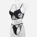 Sexy French Style Lingerie Thin Cotton Sheer Mesh Fishbone Design Side Breast Support Anti-Sagging Set