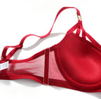 European and American Sexy Lingerie Small Chest Push-Up Anti-Sagging Red Mesh Bra Set