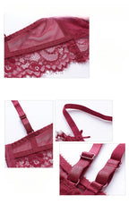 Sexy Eyelash Lace Thin Bunny Ear Cup French Style Large Bust Minimizer Plus Size Bra Set