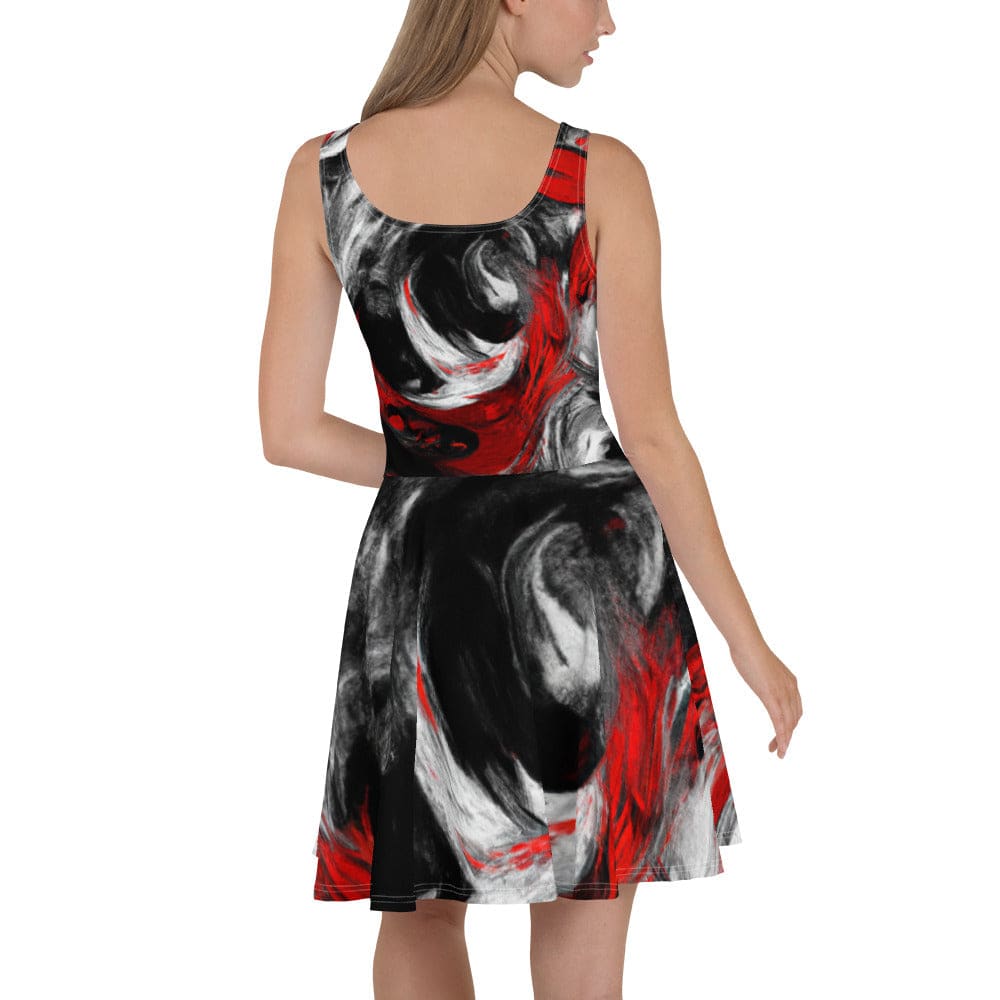 Womens Skater Dress - Decorative Black Red White Abstract Seamless-2